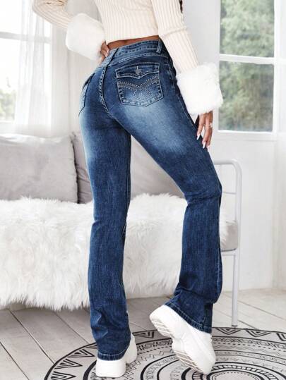 RueChic High Waist Bleach Wash Jeans