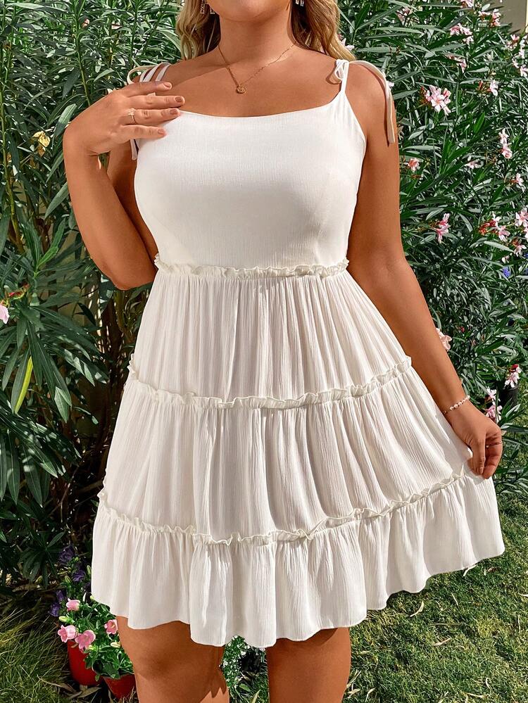 Plus Size Women's Frill Edge Spaghetti Strap Dress