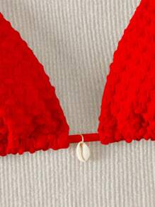 SHEIN Swim 2022 Minimalist Solid Color Bikini Summer - Red - View 3