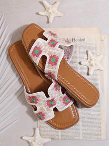 SHUZIA Vrouwen Beige Haakwerk Platte sandalen