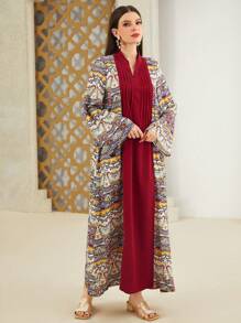 Al Najma Notched Collar Flare Sleeve Dress - Red - View 5