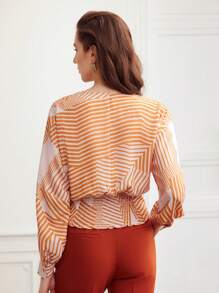 MOTF PREMIUM WOVEN WOMEN'S STRIPED PRINT SURPLICE NECK BLOUSE