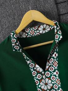 男士深綠色長袖襯衫套裝,家庭配套服裝（4 件單獨出售） - 墨綠色 - 查看 4