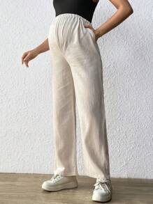 SHEIN Maternity Adjustable Waist Pocket Pants - Apricot - View 3