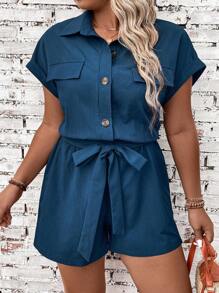 Linhara Kích thước lớn Của phụ nữ tay cánh Áo sơ mi Romper - Nhiều màu - Xem 3