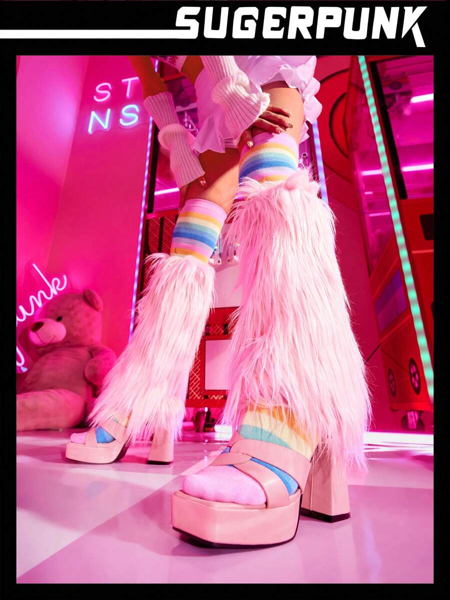 Sugerpunk Chunky High Heel Waterproof Platform Buckle Sandals - Pink - View 1