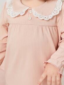 Baby Girl Cute Sweet Ruffle Collar Floral Splice Long Sleeve Pajamas Set - Pink - View 5
