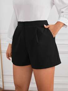 SHEIN Essnce Plus Plicated Detail Shorts - Black - View 3