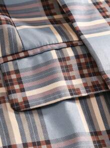 Manfinity Mode 1pc Plus Size Men's Square Neck, Long Sleeve, Plaid Blazer Jacket - Multicolor - View 4