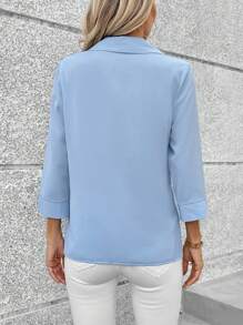 SHEIN Clasi Blusa Sólida Con Cuello En V - Celeste - Ver 2