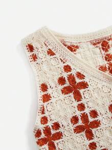 SHEIN LUNE Women's Crochet Knitted Sweater Vest - Orange - View 3