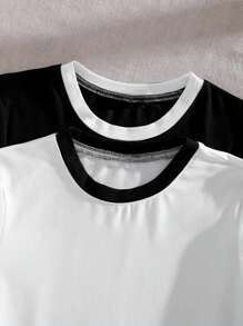 SHEIN EZwear Của phụ nữ Vòng cổ Ngắn tay Áo thun - Nhiều màu - Xem 4