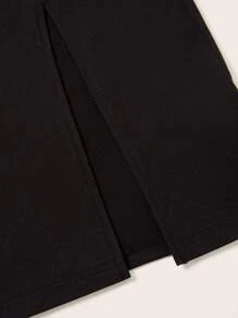 SHEIN BASICS 女士纯色前开衩紧身连衣裙休闲晚宴连衣裙 - 黑色 - 查看 8