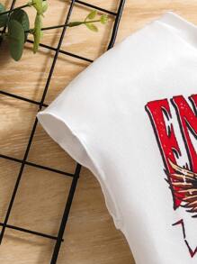 SHEIN Young Girls' Summer Sporty And Casual Comfortable Printed Top With A Sense Of Design Summer Holiday