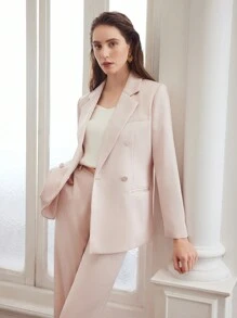 MOTF PREMIUM 女式梭织翻领双排扣西服外套