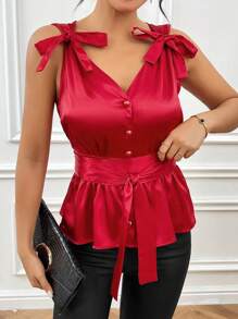 SHEIN Privé Wedding Ceremony Bowknot Detailing Women's Sleeveless Blouse With Cinching Waist