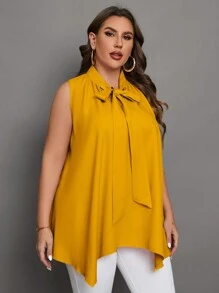 SHEIN Clasi Women's Plus Size Sleeveless Shirt With Asymmetric Hem And Tie Front