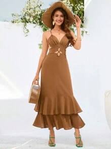 Aveloria Women's Backless Double Layer Ruffle Hem Dress