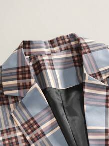 Manfinity Mode 1pc Plus Size Men's Square Neck, Long Sleeve, Plaid Blazer Jacket - Multicolor - View 5