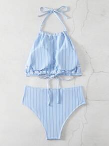 SHEIN Swim Women's Striped Halter Strap Two-Piece Bikini Set Carnival Summer Beach