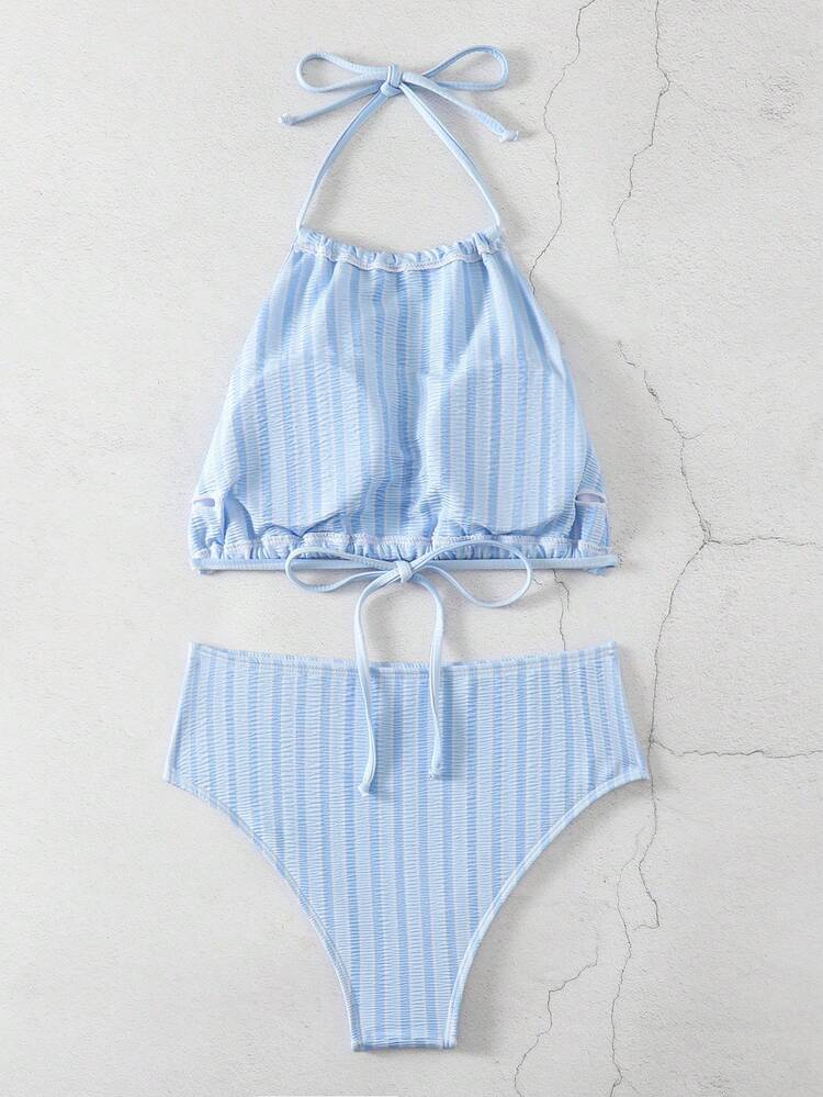 Women's Striped Halter Strap Two-Piece Bikini Set Carnival Summer Beach