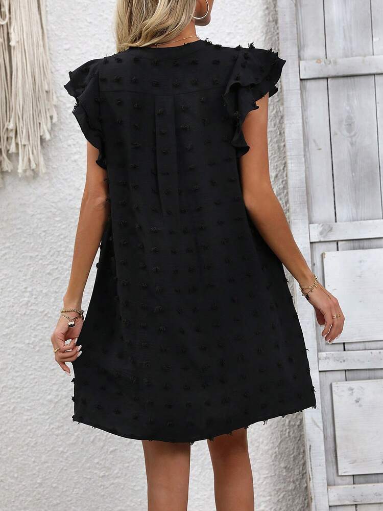 Women's Notched V-Neck Short Cap Sleeve Mini Dress