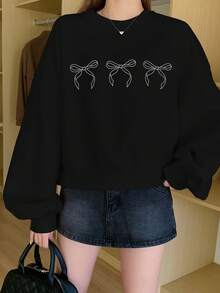 DAZY Của phụ nữ Bowknot In Vòng cổ Áo nỉ - màu đen - Xem 3