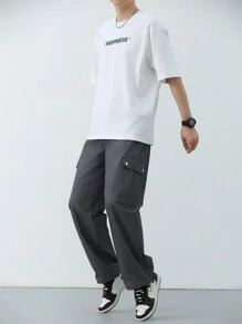DAZY Men's Solid Color Summer Pants Men Joggers - Black - View 5