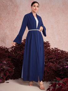 Al Najma Women's Gradient Pleated Arabic Robe Modest Full Length Abaya, Muslim Fashion Abaya For Casual/Festival/Gathering/Travel - Navy Blue - View 7