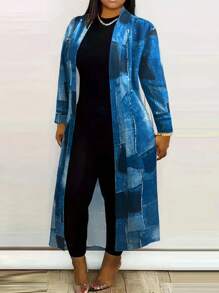 Fashionable Printed Loose-Fit Long Plus Size Women's Jacket For Leisure - Multicolor - View 1