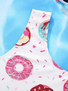 SHEIN Cô gái Tween Thông thường hàng ngày Áo tắm một mảnh Với Donut in - Nhiều màu - Xem 5