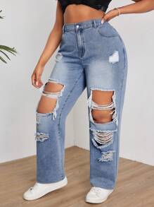 SHEIN Plus Size Ripped Jeans - Light Wash - View 4
