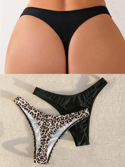 Swim SXY 2-Piece Women Beach Swimwear Bottom, Solid Color & Leopard Pattern Sexy Bikini Bottoms, 2025 Collection Summer