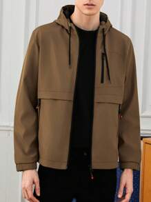 RueChic Men'S Windproof Hooded Jacket With Drawstring