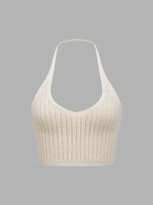 SHEIN Unity 杏色針織領口上衣 - 杏色 - 查看 1