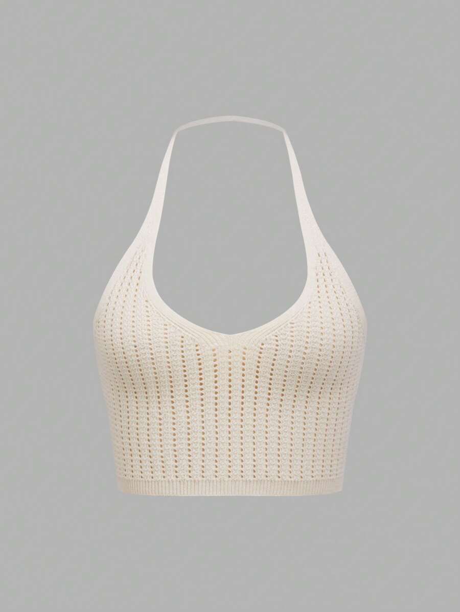 SHEIN Unity 杏色針織領口上衣 - 杏色 - 查看 1