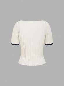 Lunelith SHEIN Lunessa Knitted Short Sleeve Top With National Flag Pattern