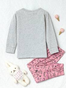 Girls' Cartoon Printed Homewear Set - Grey - View 2