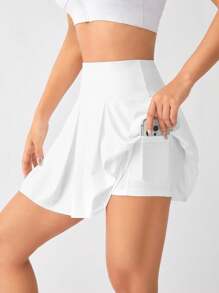 Daily&Casual Wide Waistband Side Stripe Athletic Skort With Pockets - White - View 6