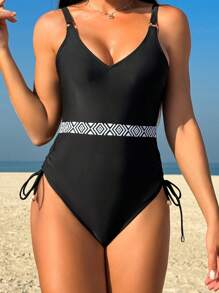 SHEIN Swim Maillot de bain une pièce avec imprimé géométrique d'été et découpes, pour le carnaval