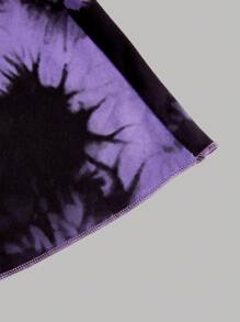 SHEIN ChillGRL Teen Girls' Butterfly & Letter Printed Short Sleeve T-Shirt And Tie Dye Flare Pants Set