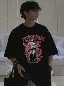 DAZY Men's Summer Graphic Print Drop Shoulder T-Shirt - Black - View 2