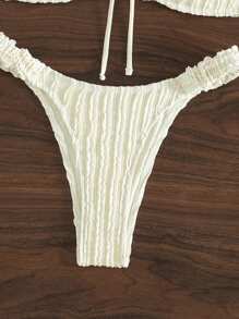 Swim Mod Summer Beach Women's Knotted Detail Texture Bikini Set - Beige - View 4