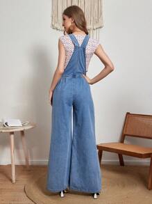 Breezaya Women's Pocket & Front Ripped Denim Overalls - Light Wash - View 2