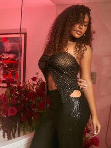SHEIN SXY Top De Malla De Banda Superior Con Borde De Lechuga, Atuendo De Cumpleaños, Ropa De Primavera Para Mujeres, Vestido De Promoción, Vestido Del Día De San Valentín, Vestido Para Una Cita Nocturna, Fiesta De Despedida De Soltera, Vestido De Cóctel Corto, Top Tubo, Top De Corsé