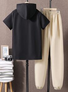 Teen Boy Hooded Shirt 2pcs/Set