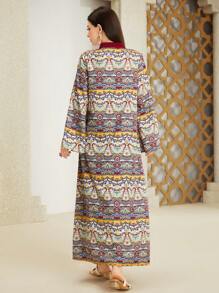 Al Najma Notched Collar Flare Sleeve Dress - Red - View 2