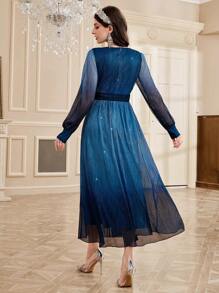 Modelyn Vestido de manga farol de color degradado para dama, elegante vestido de fiesta de noche, vestidos de noche largos - Azul Marino - Ver 6