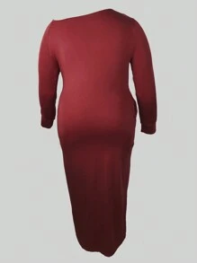SHEIN Clasi Vestido De Talla Grande Con Cuello Asimétrico Y Mangas Largas