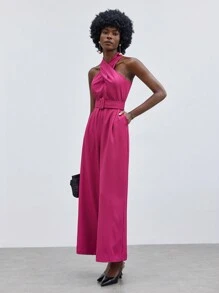Maija 女士交叉掛脖繫帶連身褲 - 玫紅色 - 查看 6
